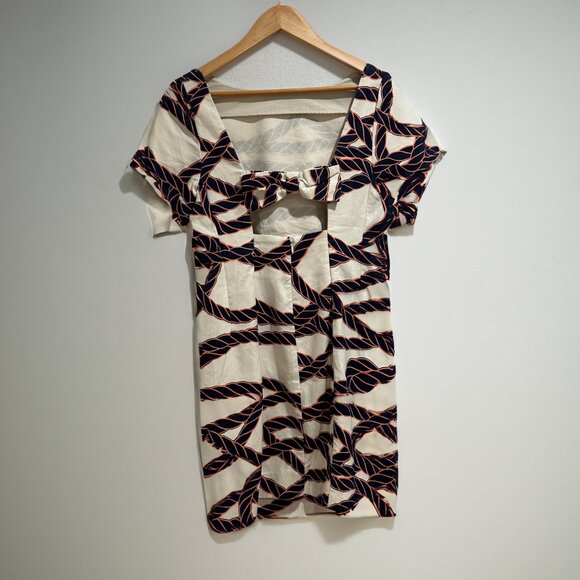 ANTHROPOLOGIE Maeve Nautical Rope Print Bow-Back Shift Mini Dress, Size 6 - Picture 3 of 7